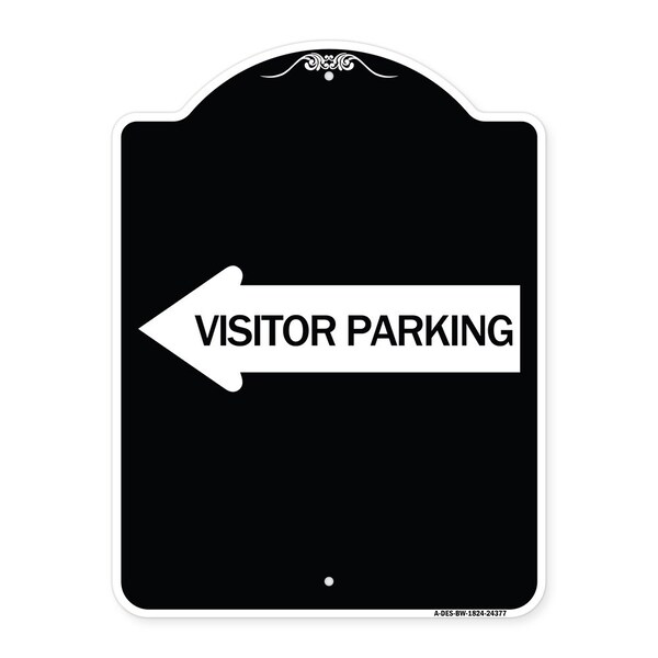Signmission Visitor Parking With Left Arrow Heavy-Gauge Aluminum Architectural Sign, 24" x 18", BW-1824-24377 A-DES-BW-1824-24377 - main